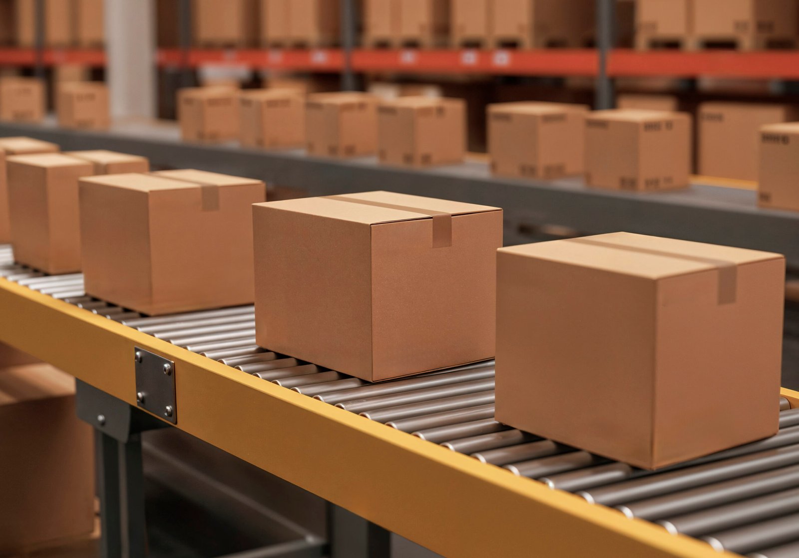 cardboard boxes conveyor belt warehouse